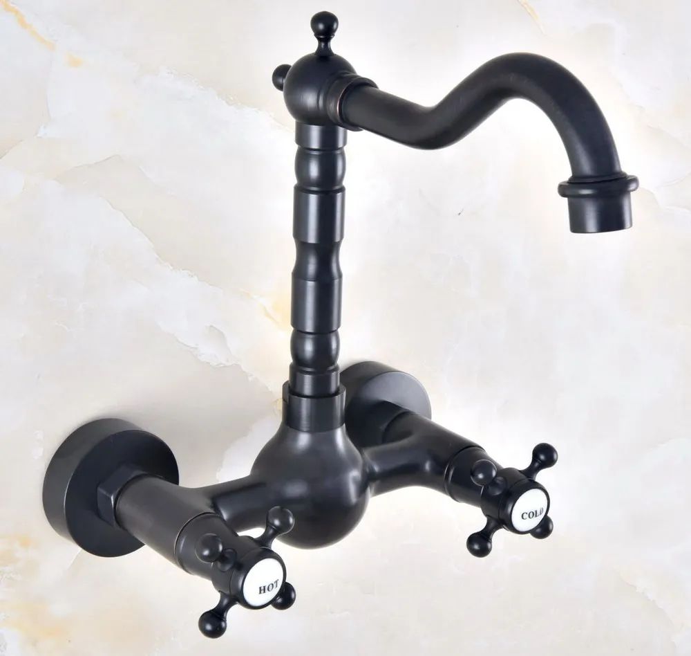 

Dual Handle Duals Hole Wall Mount Basin Faucet Oil Rubbed Bronze Bathroom Vanity Faucets Kitchen Sink Cold Hot Water Taps Dnf464