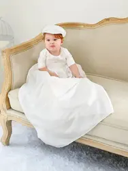 Solid Girl&Boy long Dresses Christening Baby Baptism Clothes with Hat 0-2 Years