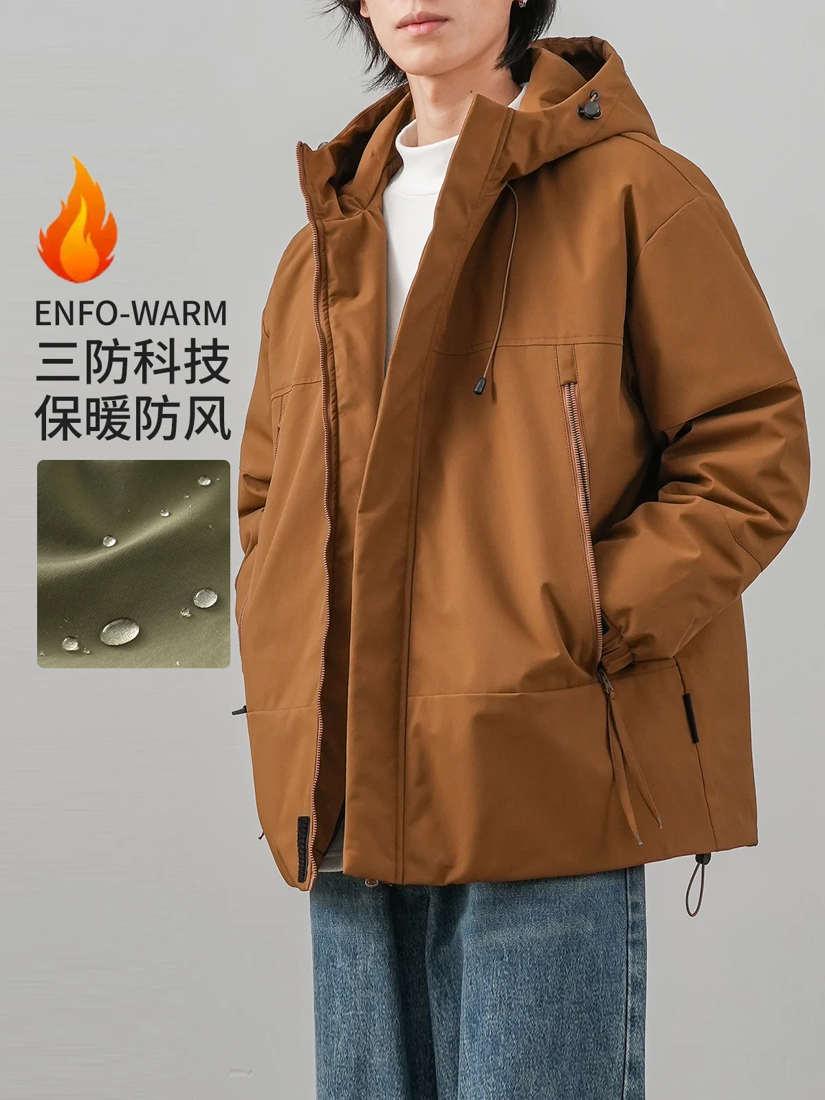 DUKEEN Men's 90% White Duck Down Hooded Puffer Jacket 2025 Winter Outdoor Proofwater Thick Warm Workwear Jacket Men's Clothing