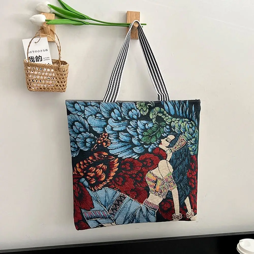 Portable Elegant Leaf Shopping Bag Travel Bag Oil Painting Canvas Bag Painted Tote Bag Shoulder Bag Women Art Handbag