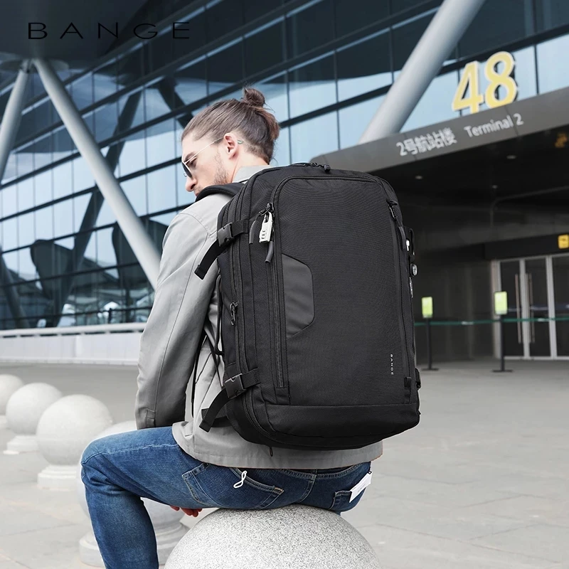 BANGE Expandable Large Capacity Travel Backpack Men 15.6 inch Laptop Backpack Travel FAA Flight Approved Outdoor Bag for Men