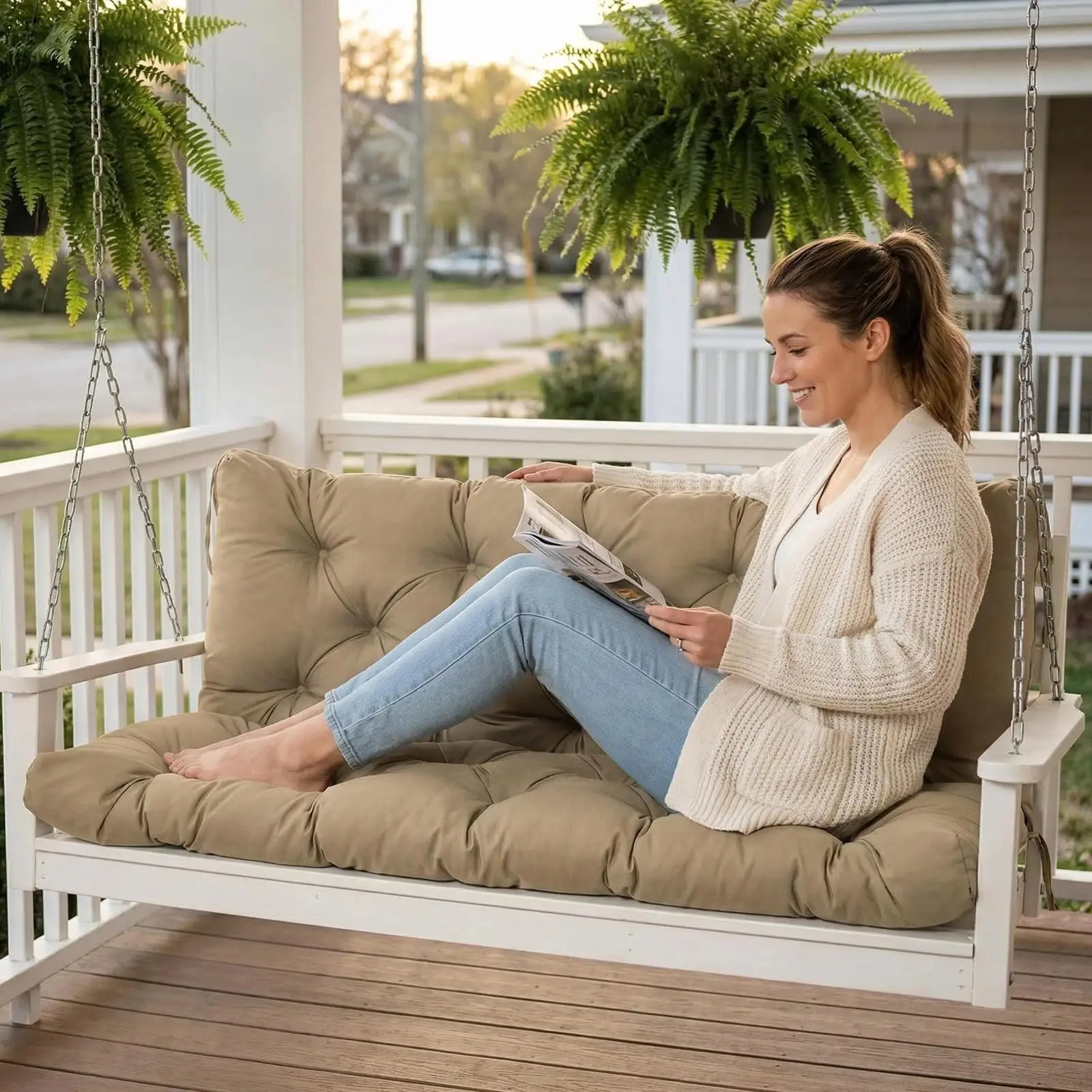 Bench Cushion for Outdoor Furniture, 2-3-Seater Replacement for Swing Chair, Patio Sofa/Couch, Overstuffed, Includes Backrest