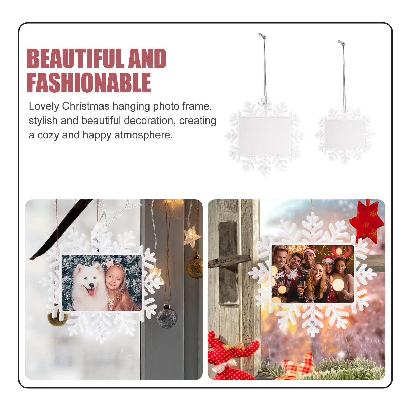 

2Pcs Christmas Snowflake Photo Frame Decorative Hanging Ornament DIY Pendant Xmas Tree Photo Frame Xmas Tree Pendant