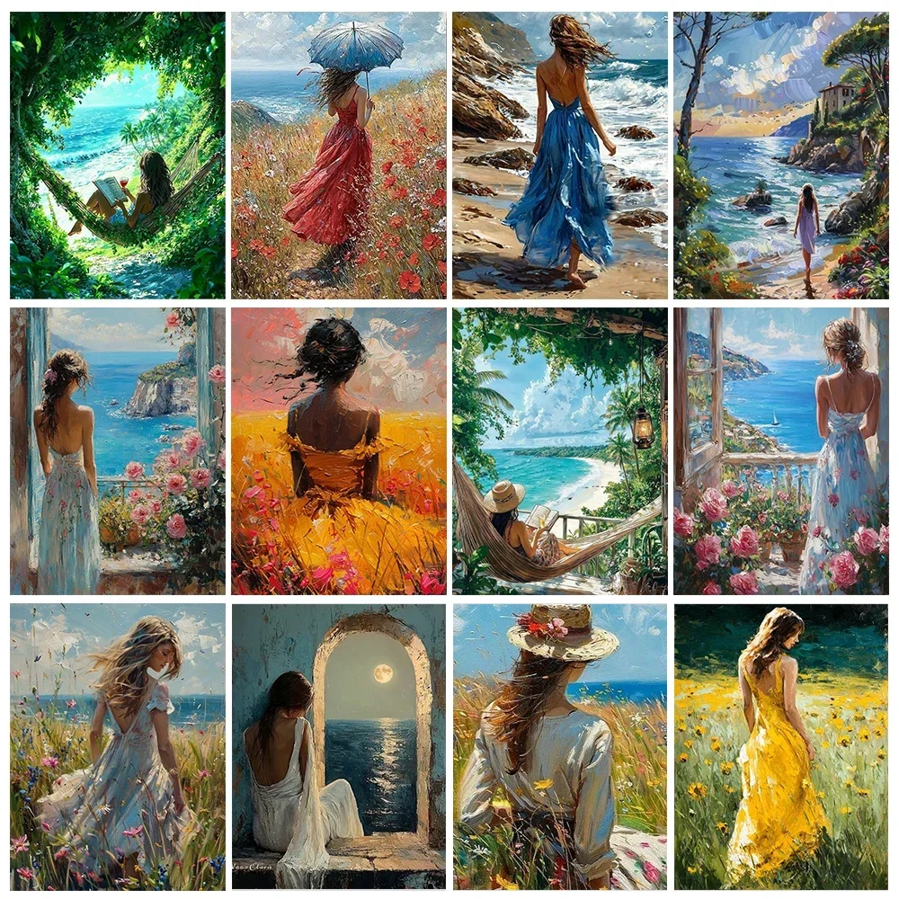 Girl's Back DIY Digital Oil Painting Color Hand-Painting Simple Process Suitable for Home Wall Decoration