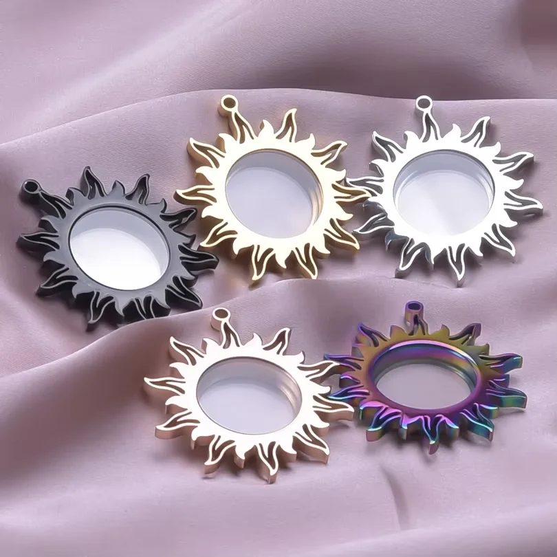 Medallón de fotos de relicario de sol de acero inoxidable, colgante flotante, medallones de cristal, colgante reliquario para fabricación de joyas, regalo, 1 ud.