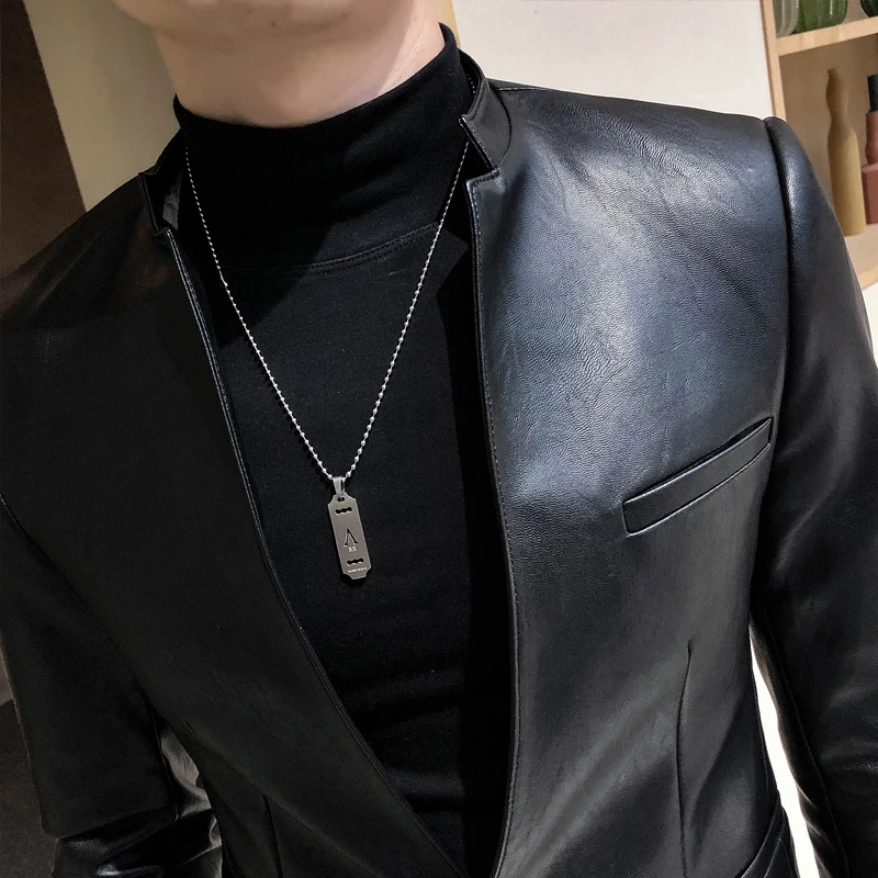 2023 Brand Clothing Fashion Men\'s High Quality Casual Leather Jacket Male Slim Fit Business Leather Suit Coats/Man Blazers 4XL