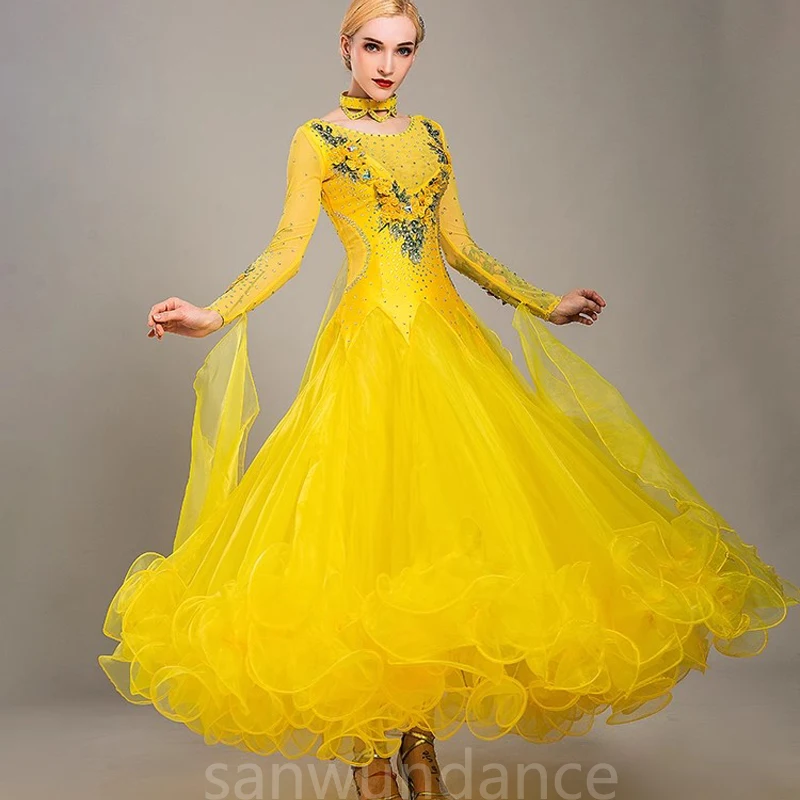 Diamond Studded Modern Dance Performance Costume Ballroom Waltz Jazz Dance National Standard Dance Big Swing Dress Stage Outfits