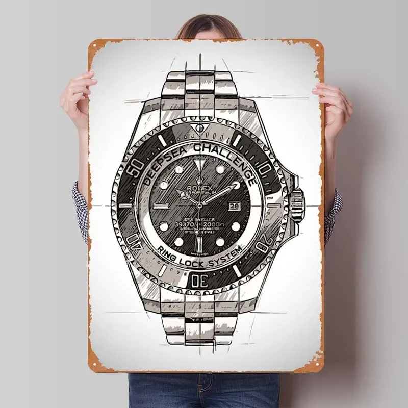 Rolex Sketch Watches Tinplate Sign Poster Decoration for Home Decor Metal Sign Plaque for Wall Art Decoration Retro Coffee Bar