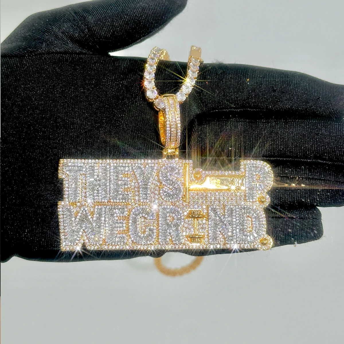 Drip Letter They Sleep Wegrind Necklace Pendant for Men Cubic Zirconia Real Copper Hip Hop Fashion Jewelry