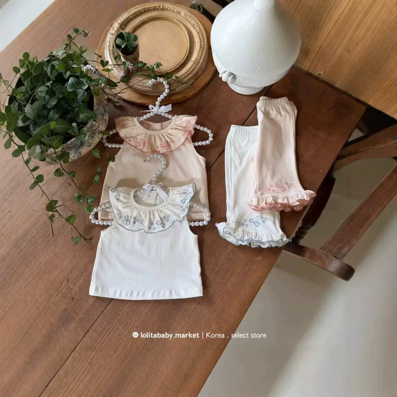 Korean Version Ins New Lotus Collar Vest Casual Pants Lapel Children's Clothing Summer Girls and Children Summer Two-piece Set