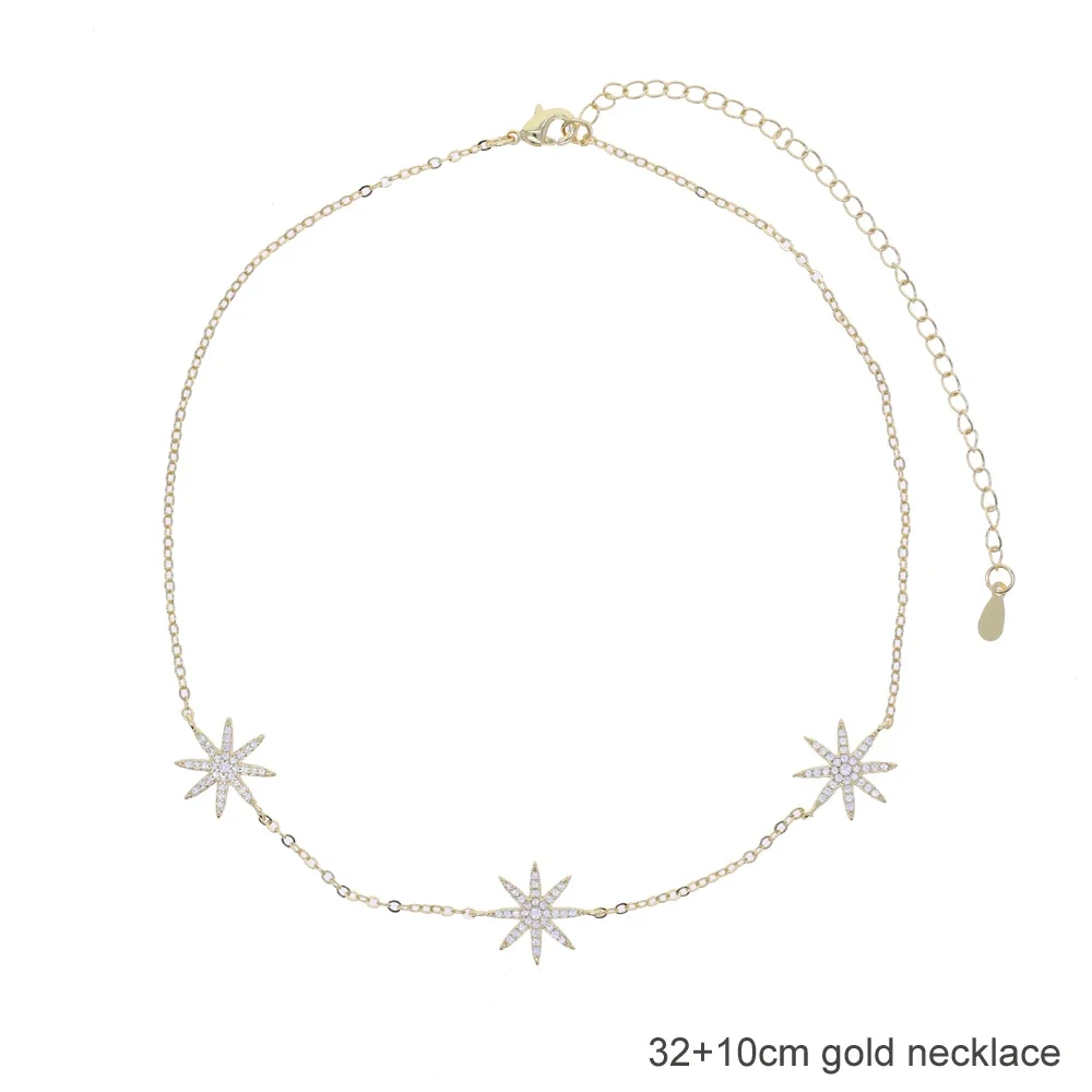 2026 New Pave Cubic Zircon Star Northstar Charm Long Necklace Multi Layer Choker Moon Elegant Sexy Y Chain Jewelry for Woman