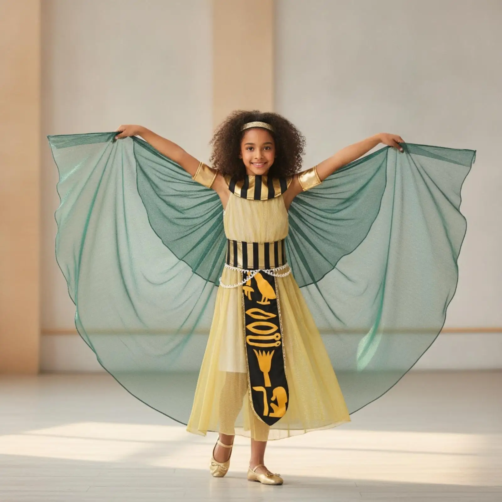 Gold-Toned Pharaoh Dress | Performance Prepared Theatrical Design, Pharaoh Costume, pharaonic Dress with Cape, for Halloween