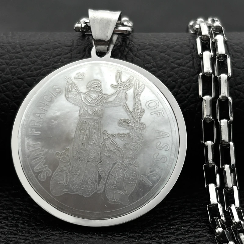 SAINT FRANCIS OF ASSISI PROTECTOR OF ANIMALS Pendant Necklaces for Women Men Church Wears Medal Stainless Steel Jewelry Gift