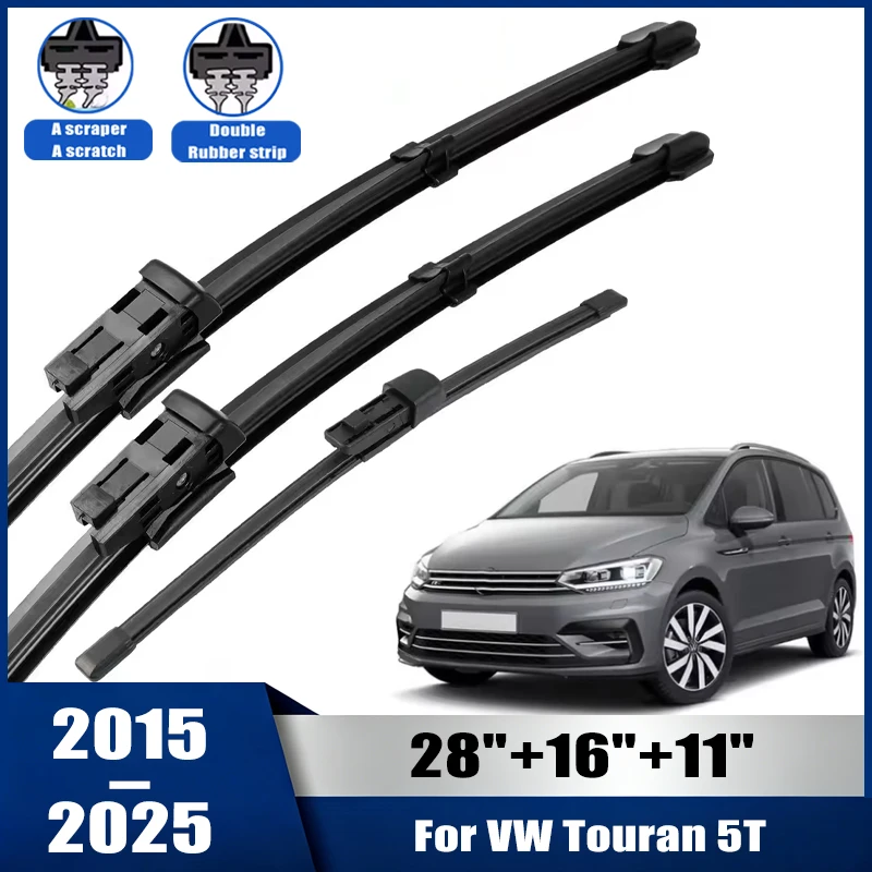 Wiper Front & Rear Wiper Blades Set For VW Touran 5T 2015-2025 Windshield Windscreen Window Rain Brushes 28''+16''+11''