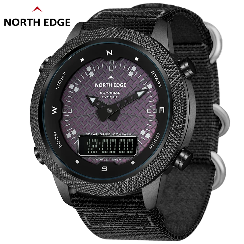 NORTH EDGE Men Digital Solar Watch Mens Outdoor Sport Watches Full Metal Waterproof 50M Compass Countdown Stopwatch Smart Watch