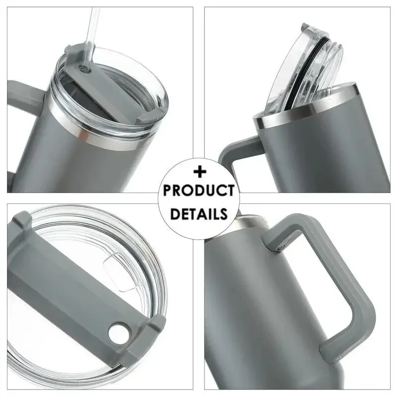 Tazas de viaje calientes aisladas de acero inoxidable de 40oz, botella de agua térmica al vacío, taza de café para coche, frasco frío con mango de paja