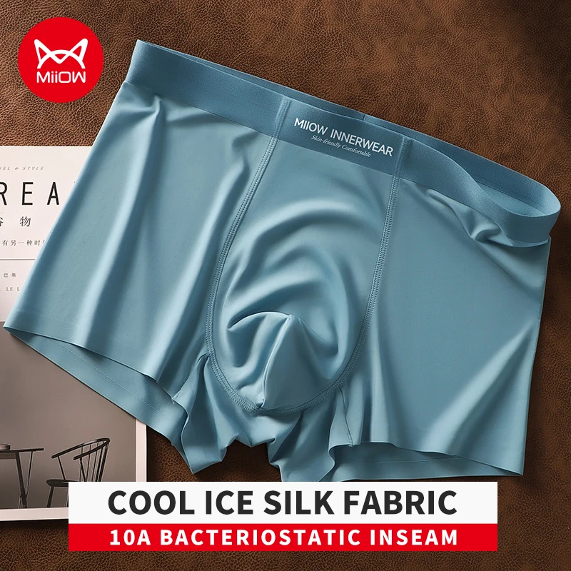 

MiiOW, 3 шт., бесшовные мужские боксеры из ледяного шелка, крутые мужские боксеры с мятной промежностью, 10A, антибактериальные мужские трусы, нижнее белье