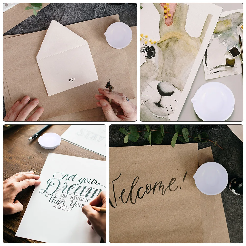 

2pcs Multifunctional Dishes Imitation Porcelain Chinese Calligraphy Practice Tool Durable Ink Plate Brush Holder White