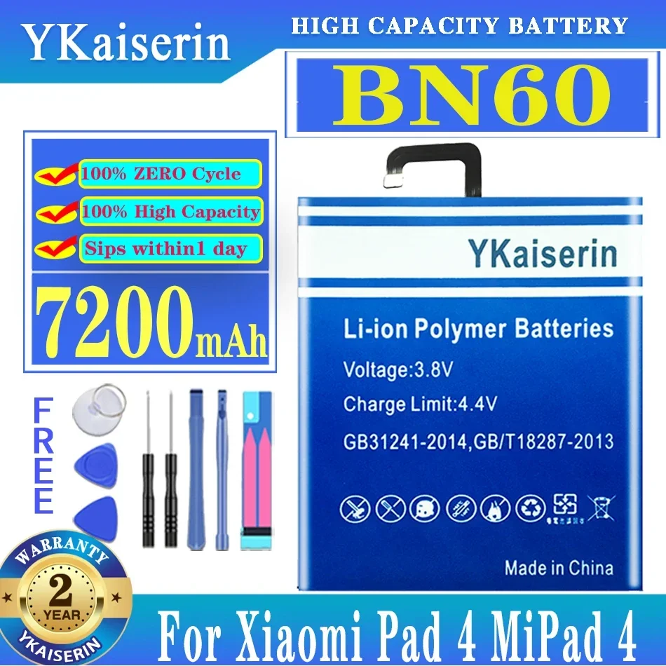 

YKaiserin BN60 High Capacity Tablet Battery BN60 for Xiaomi Pad 4 Mipad 4 7200mAh Bn60 for Xiao Mi Tablet Replacement Free Tool