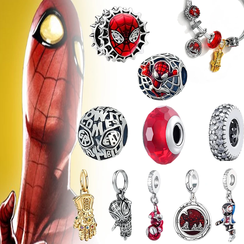 

Spider Man Inspired Charm Beads, Paired With Thanos Wireless Gloves,Spacer,Red Glazed Beads Finished Bracelet Gift For Fans.