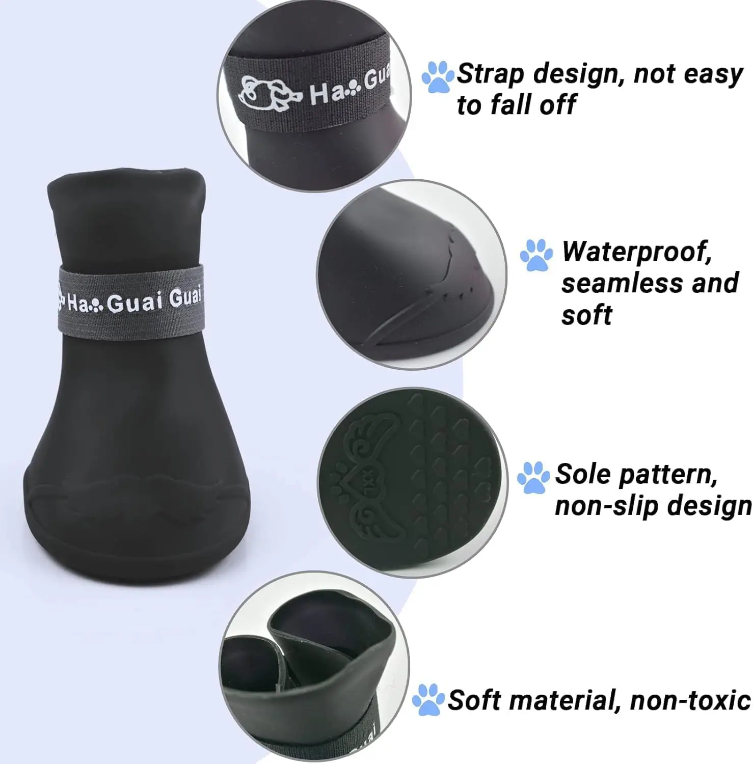 4pc Waterproof Silicone Dog Rain Boots Colorful Pet Shoes Anti-slip Puppy Foot Protector Adjustable Strap Outdoor Walking Bootie - view 6