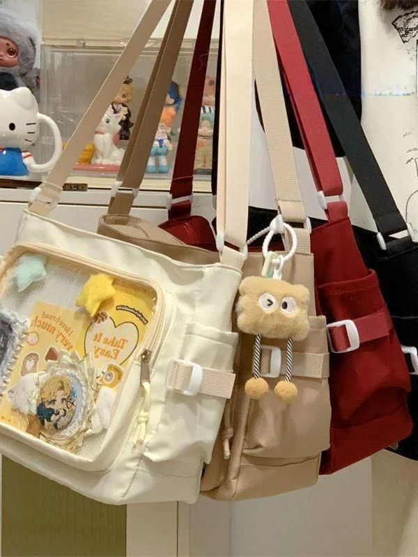 

Large Capacity Retro Single Shoulder Handbag Daily Basic Style Commuter Transparent Pain Bag Crossbody Bag for Teenagers