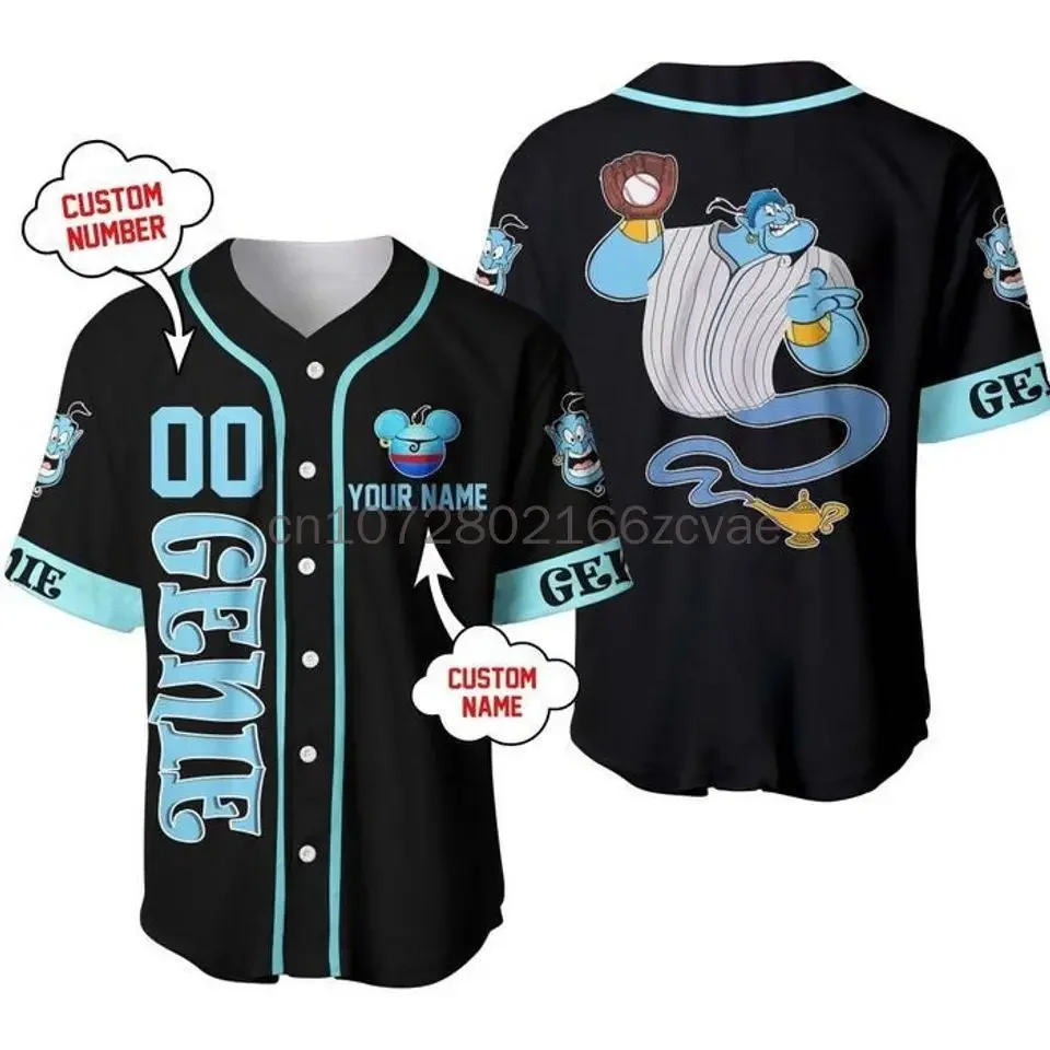 2024 Disney Genie Aladdin Baseball Jersey 3D Printing Casual Fashion Button Customized Baseball Suit Men's and Women's T-Shirt