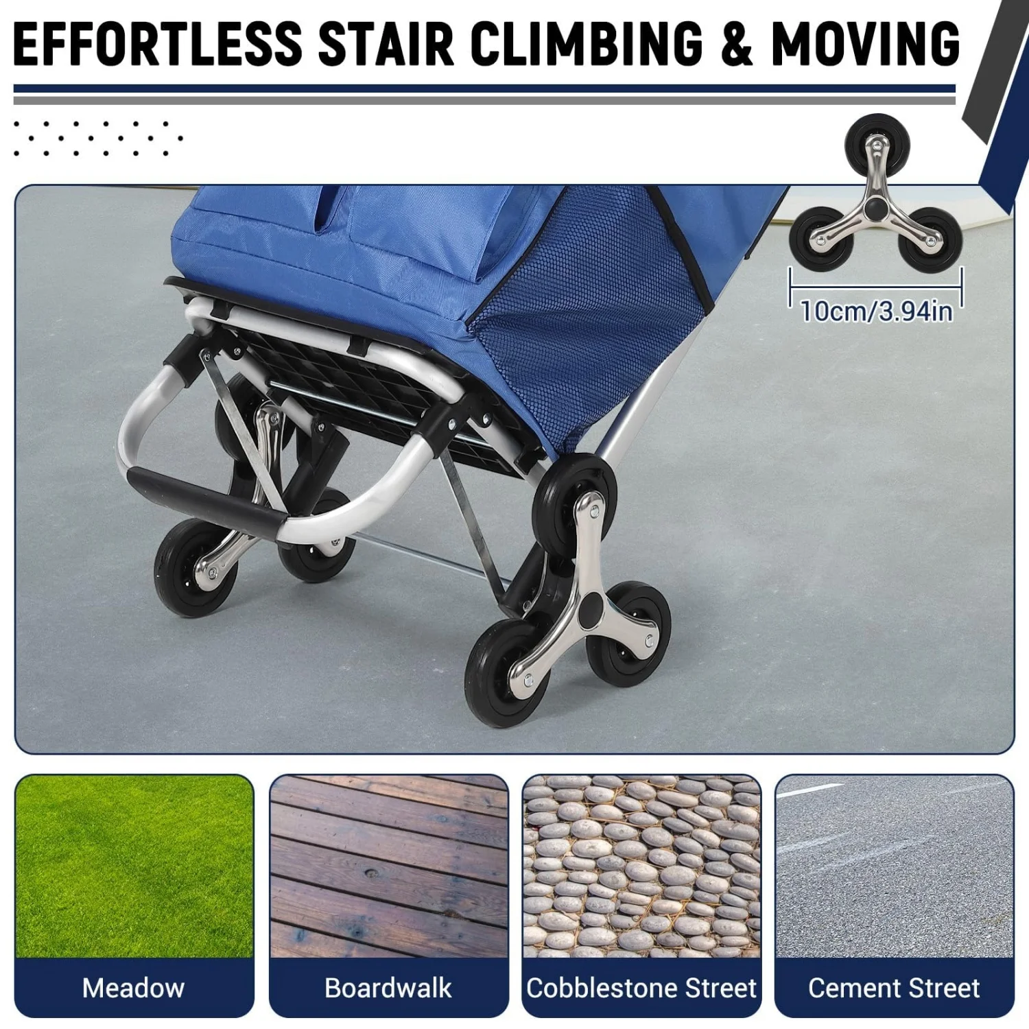 3-in-1 Heavy Duty Folding Stair Climbing Hand Truck – 176 lbs Capacity, 6-Wheel Convertible Platform Dolly with Telescoping Handle, 36L Oxford Cloth Bag, Portable Cart for Grocery, Laundry,Shopping view 7