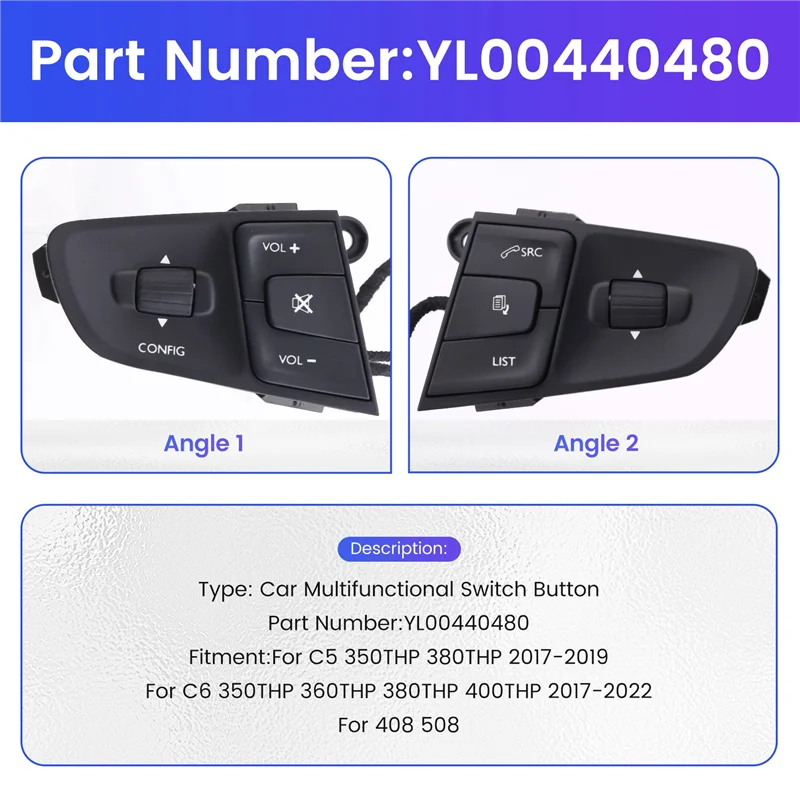 

ABQB-YL00440480 Car Multifunctional Switch Button For Citroen C5 C6 2017-2022 408 508 VMF Combination Switch Module