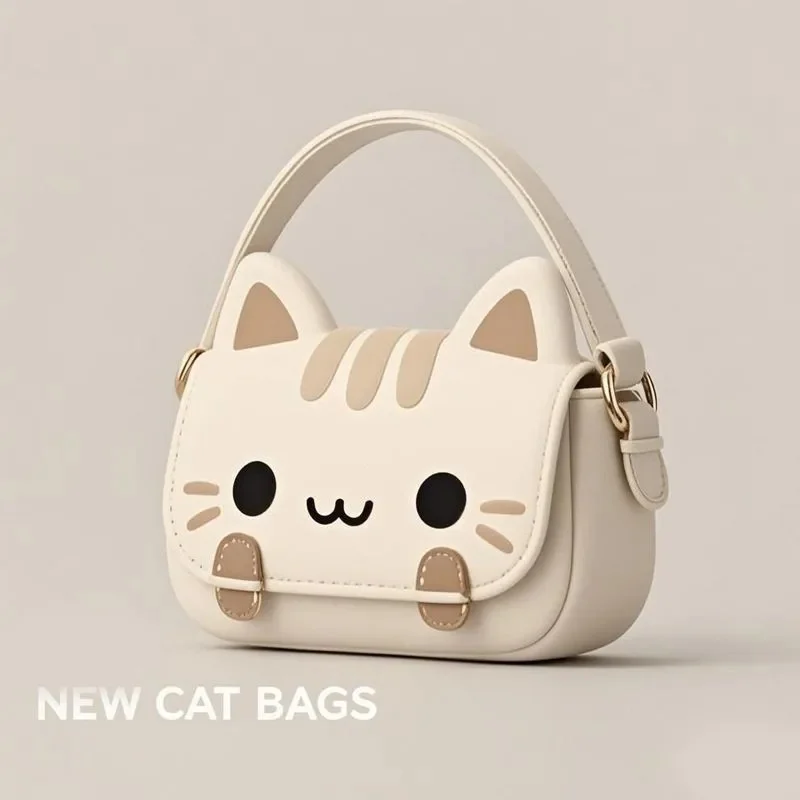 Cute Cat Handbag Women 2026 New Trendy Large Capacity Shoulder Bag Ladies Leather Print Texture Fun Creative Crossbody JJ4793