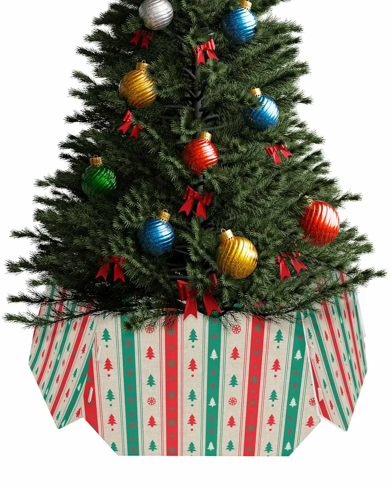 Christmas Striped Snowflakes Christmas Tree Creative Printed stereoscopic Tree Bottom Decoration Festival Party Tree Skirt