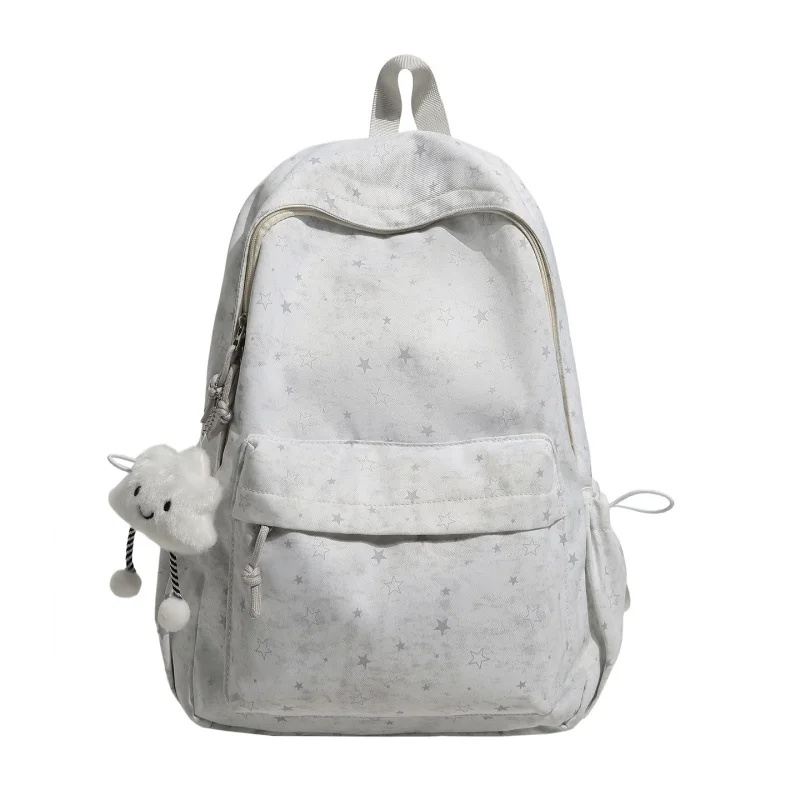 Nylon Star Print Backpack Purse for Women Travel Bag with Pendant Laptop Backpacks Large Capacity for Daily Travel Work