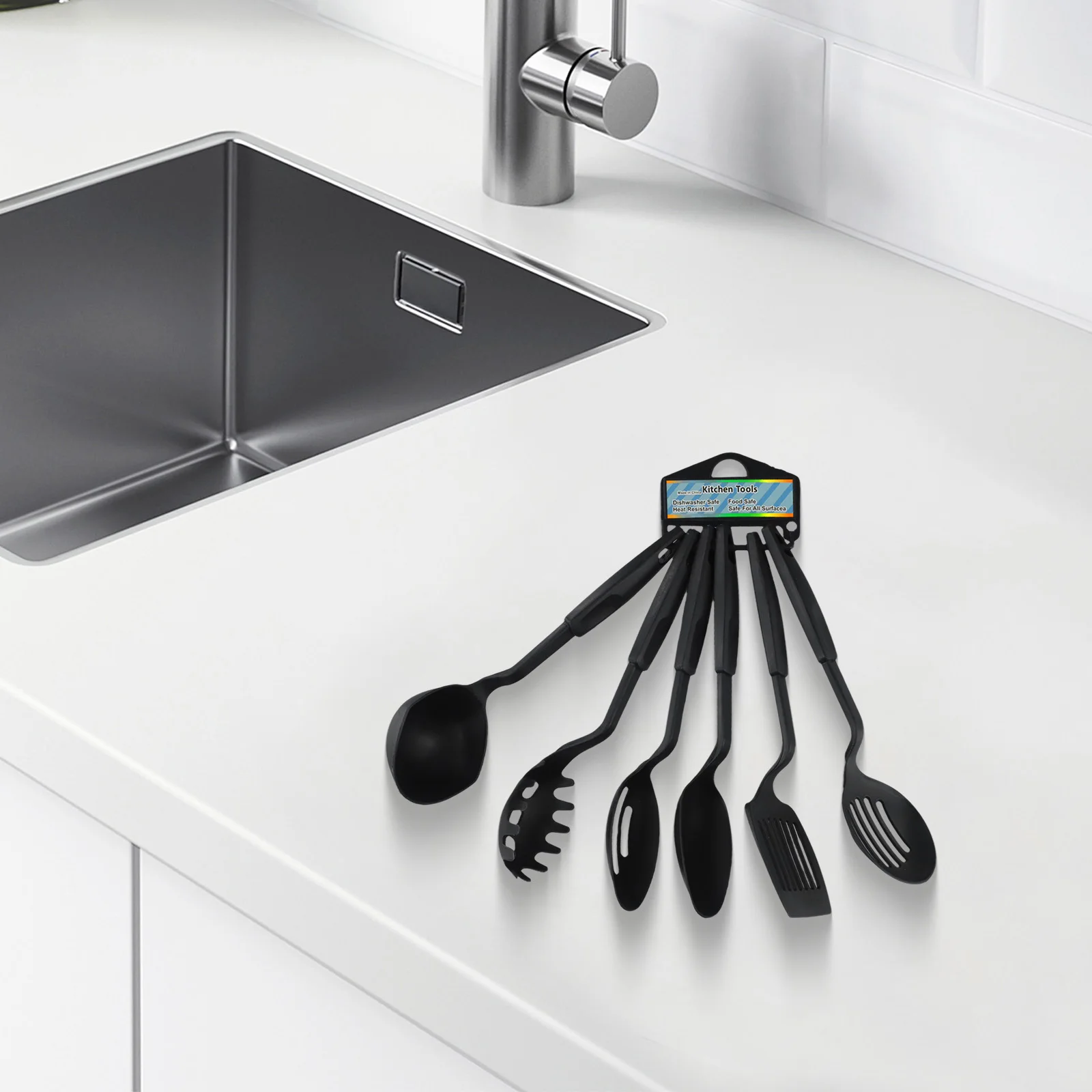 6Pcs Nylon Multifunction Black Shovel Spoon Soup Ladle Spatula Set Non-Stick Kitchenware Cooking Tools