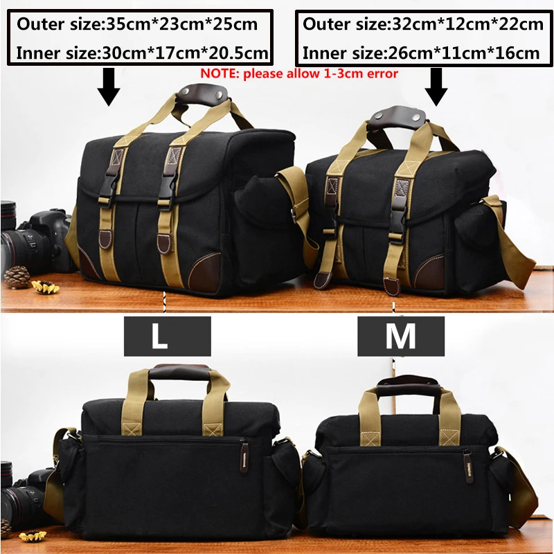 Large Capacity Canvas Shoulder Bag Cross Body Handbag Compartments for Canon Nikon Sony SLR Cameras Lens Photography Accessory