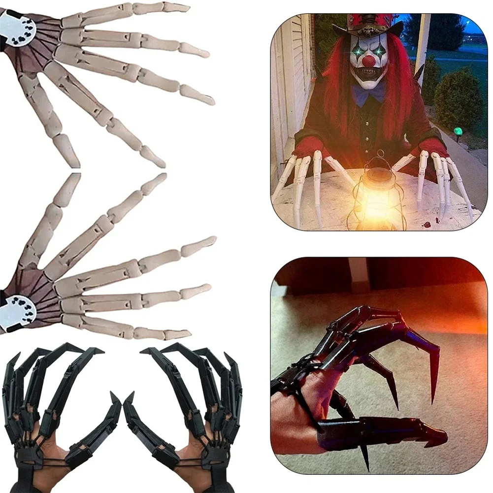 1Pcs Halloween Articulated Finger Gloves Flexible Funny Halloween Costume Party Ghost Claw Halloween Props Hand Model -3