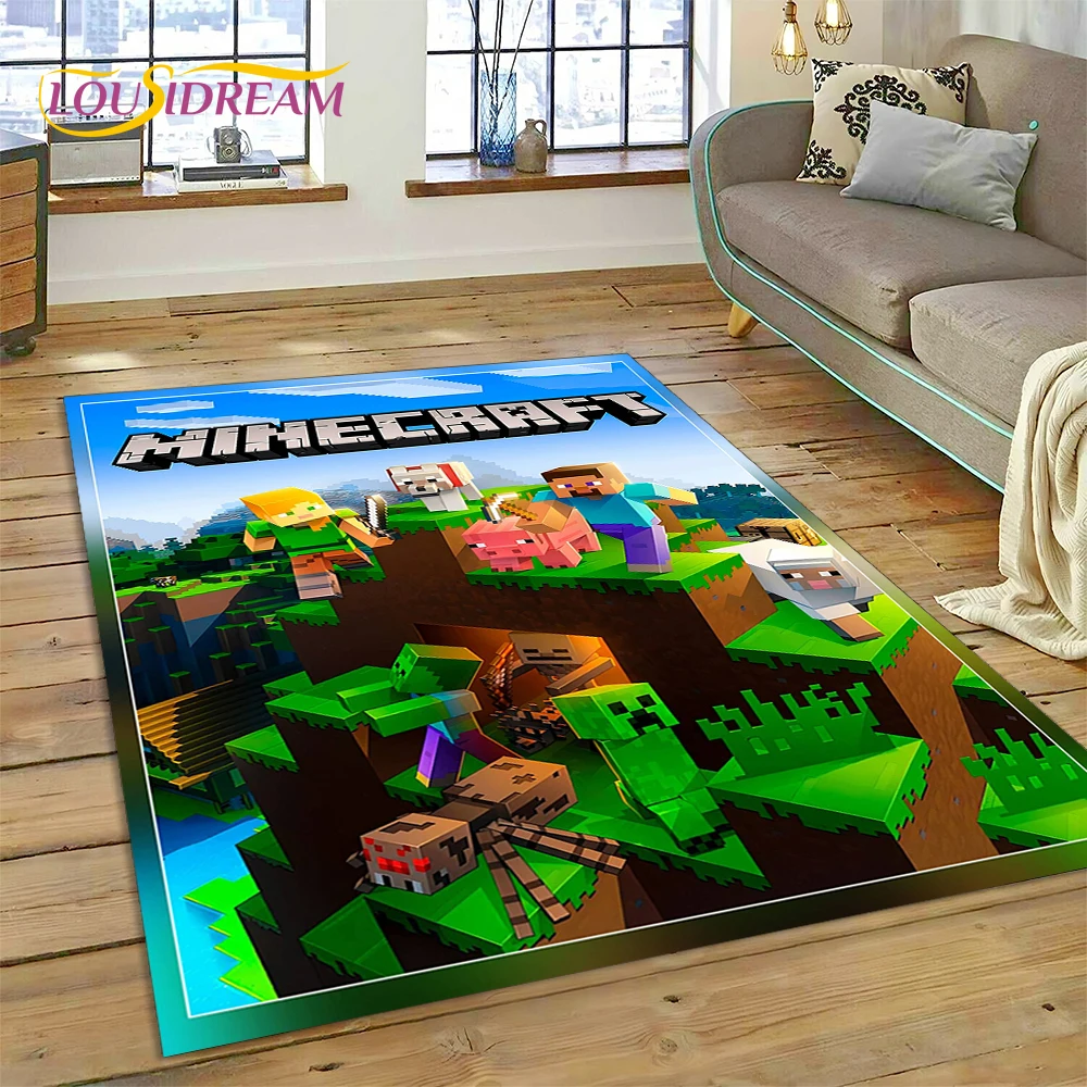 Cartoon Games 3D Sandbox M-MC Gamer Rug Carpet for Living Room Bedroom Home Decor,Floor Mat Non-slip Decoration for Sofa Doormat