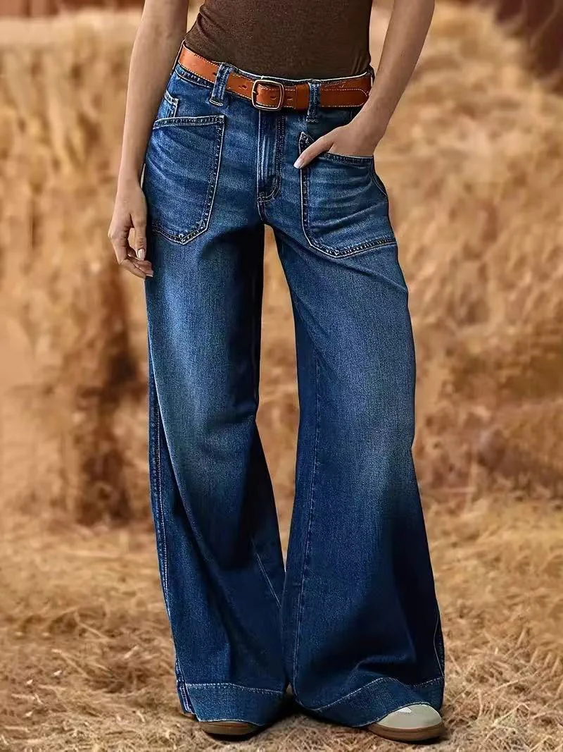 

Vintage High Waist Baggy Wide Leg Jeans Casual Loose Denim Trousers