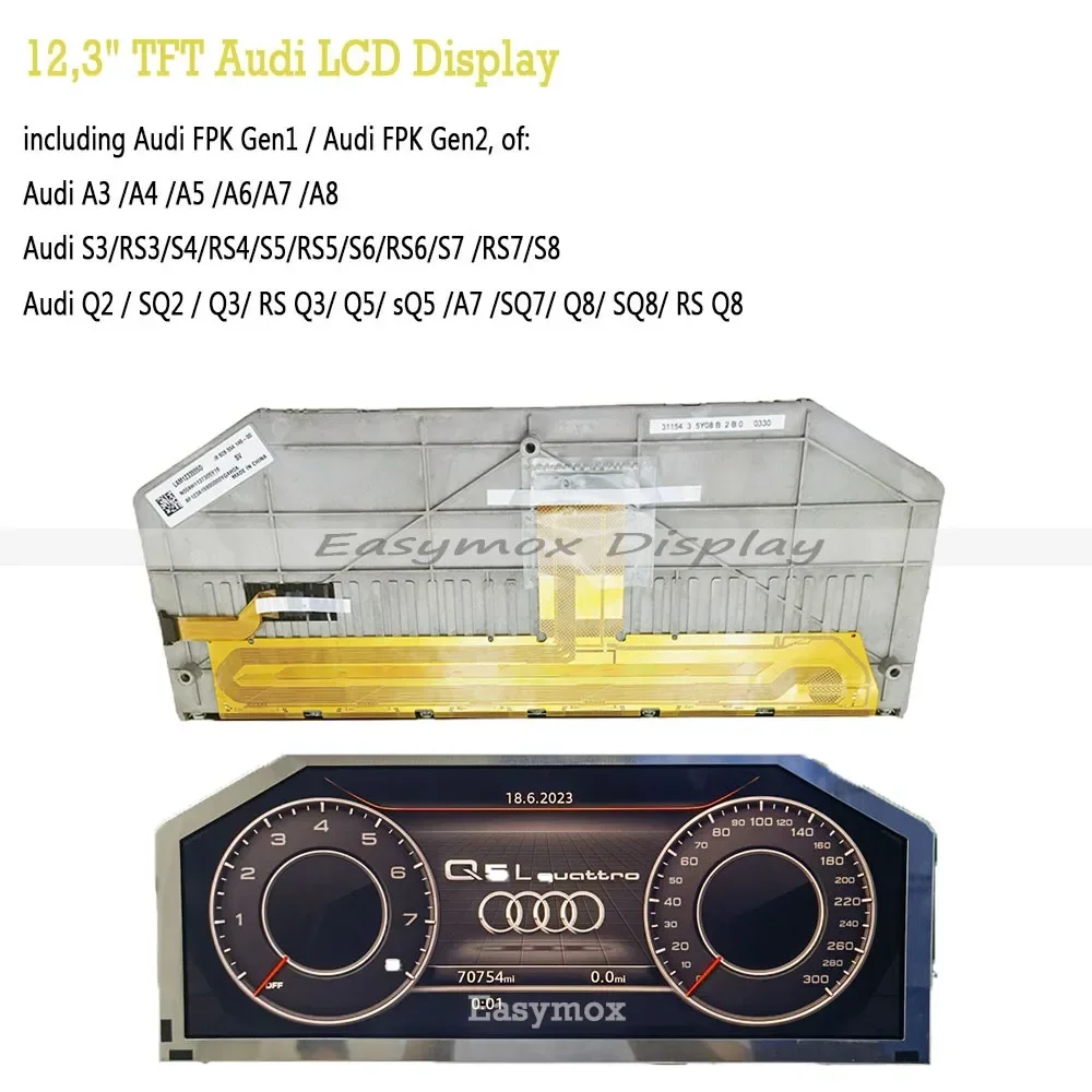 

LAM1233555E 12.3” TFT LCD Display for Audi A3 A4 A5 A6 A7 A8 Q Seires Bosch Instrument Cluster Car Dashboard Repair