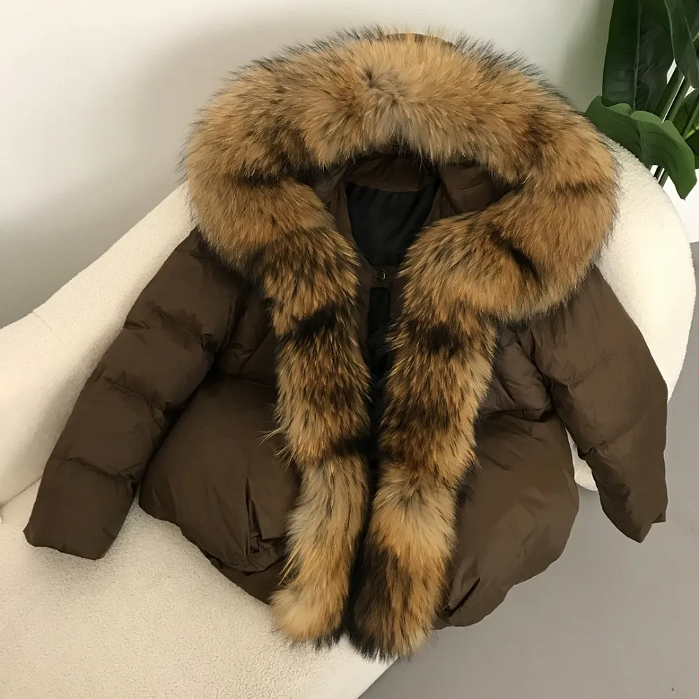 Real Fox Fur Coat 2024 New Oversize Fox Fur Collar Jacket Women Winter White Duck Down Jacket Women Big Fur Thick Warm Outerwear