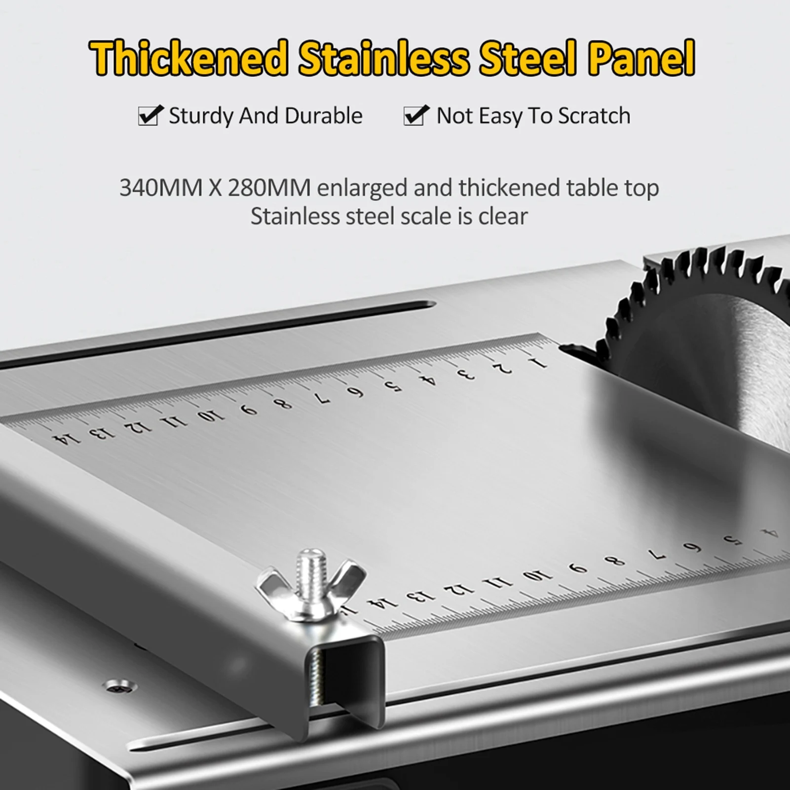 1200W Woodworking Decoration Table Saw Newly Upgraded Stainless Steel Table Top with Angle Ruler and Adjustable Backing