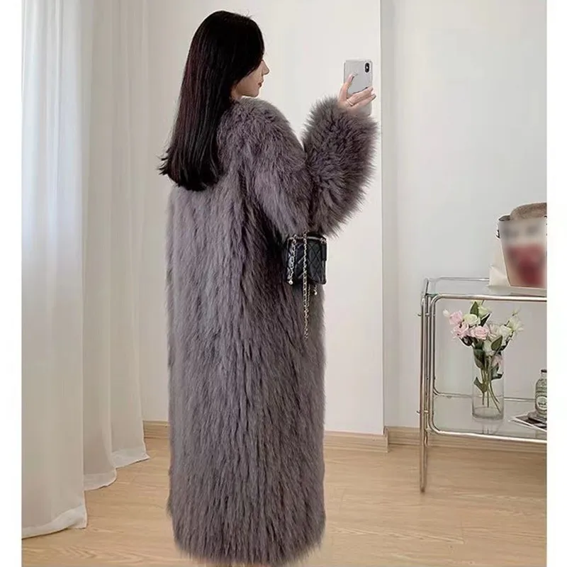 High Quality Women's Fur Coat Long Fluffy Jacket Elegant Lady Thick Warm Faux Fox Fur Coats Furry Overcoat Fur Cardigan Outwear