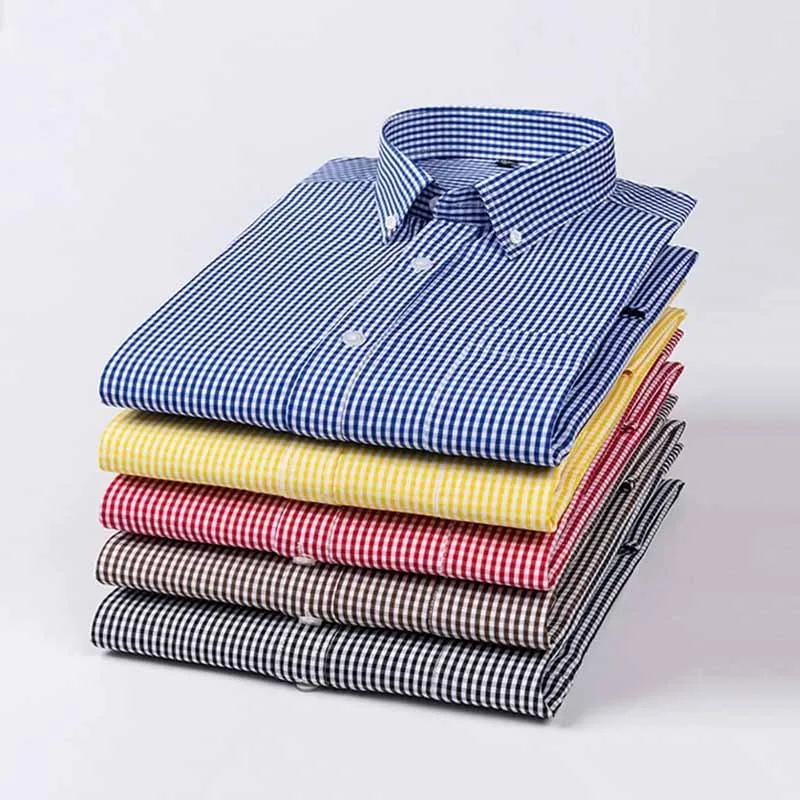 

Spring Autumn Mens Classic Plaid Shirts Comfort Soft Regular Fit Formal Long Sleeve Shirt Men High-Quality Pocket Social Shirts