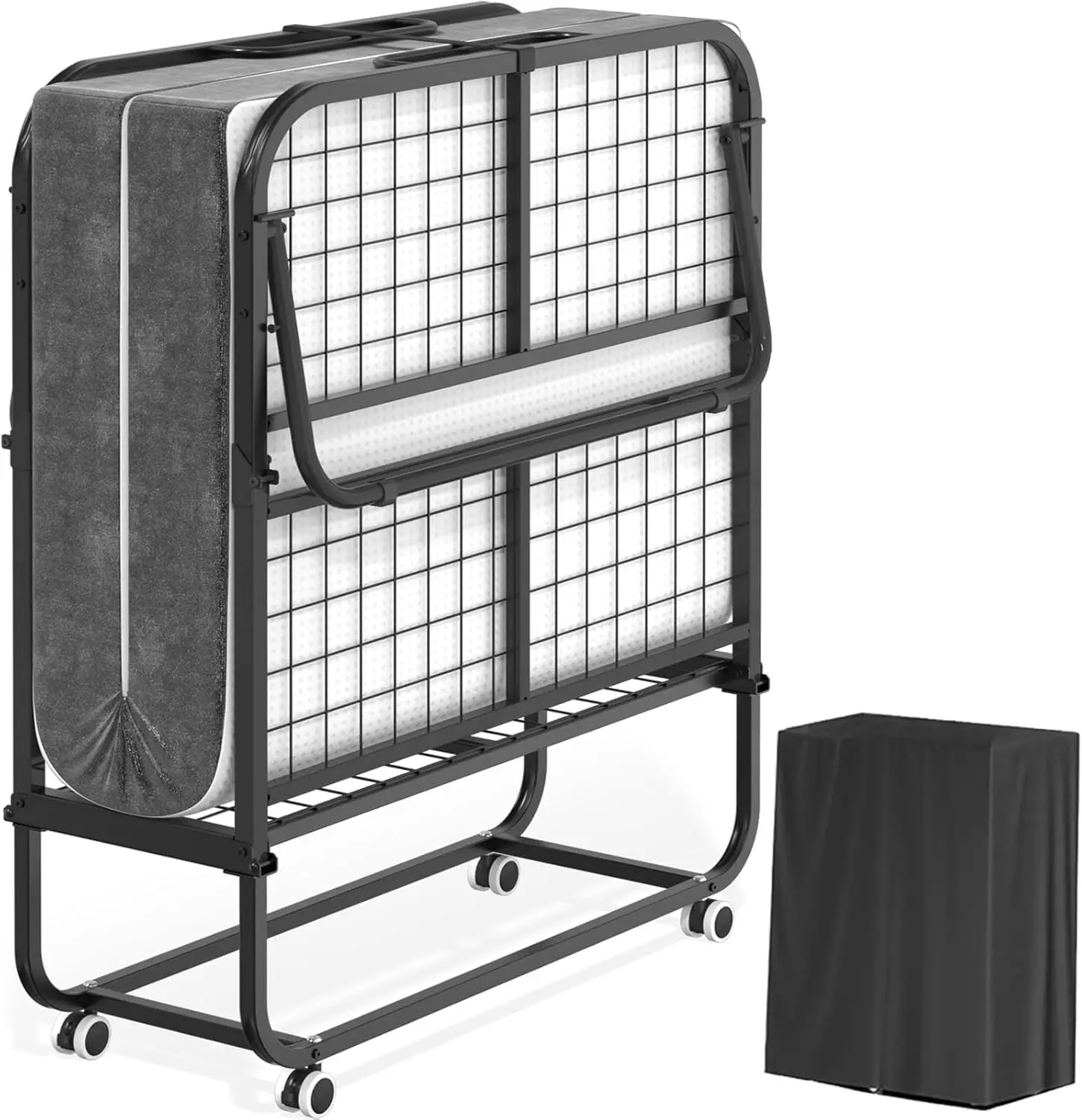 Folding Bed with Mattress, 75" x 31" Twin Size Portable Rollaway Bed, Sturdy Metal Frame Foldable Guest Bed for Adults