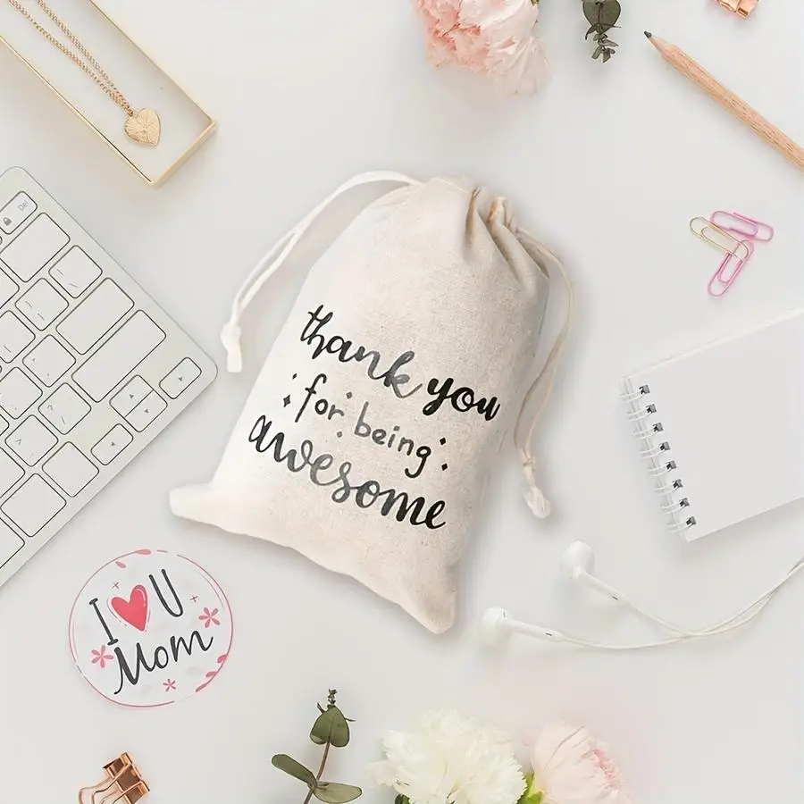 1/5/10/20/50/100pcs Gift Drawstring Bags for Employee Coworker Colleague, Thank You for Being Awesome Bags, Thank You Drawstring