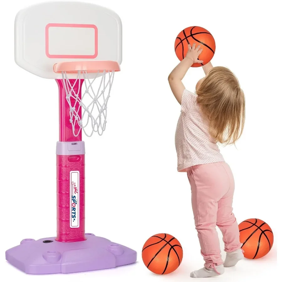 Mini porta de basquete ajustável com 3 bolas para crianças de 1 a 3 anos, brinquedos esportivos internos e externos para bebês, meninos e meninas, natal