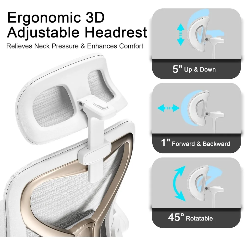 كرسي مكتب لتخفيف آلام الظهر والرقبة، مقعد من الإسفنج البكر، قطني قابل للتعديل ثنائي الأبعاد ومسند رأس ثلاثي الأبعاد، مساند للذراعين قابلة للإمالة والصخور #5