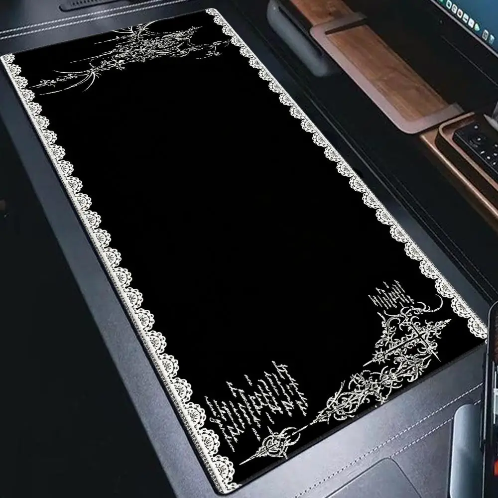 Mauspad im dunklen Stil mit Spitzenkante, Mauspad für Computertisch, Schreibtischunterlage, Zubehör, Schreibtischunterlage, Raumdekoration, Gummi, HYBXAXC