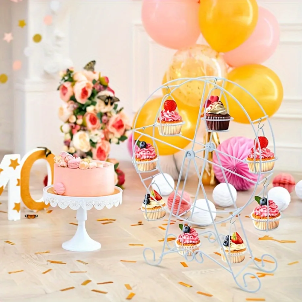 Ferris Wheel Cupcake Stand 8-Cup Rotating Metal Dessert Tray 360 Degree Rotatable Desktop Decoration Cake Display Stand