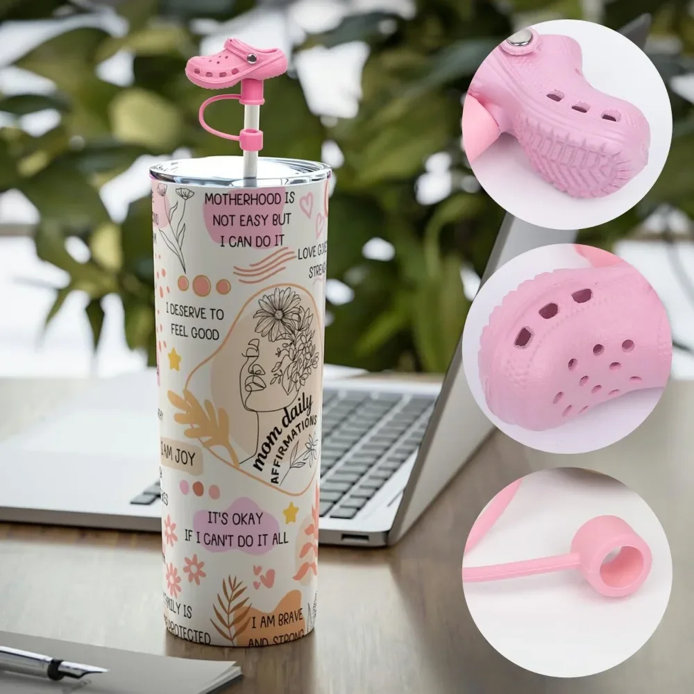 6pcs Cute Slippers Silicone Straw Covers for 30/40oz Stanley Cups Reusable 10mm Straw Topper Dust-proof Spill-proof Straw Cap