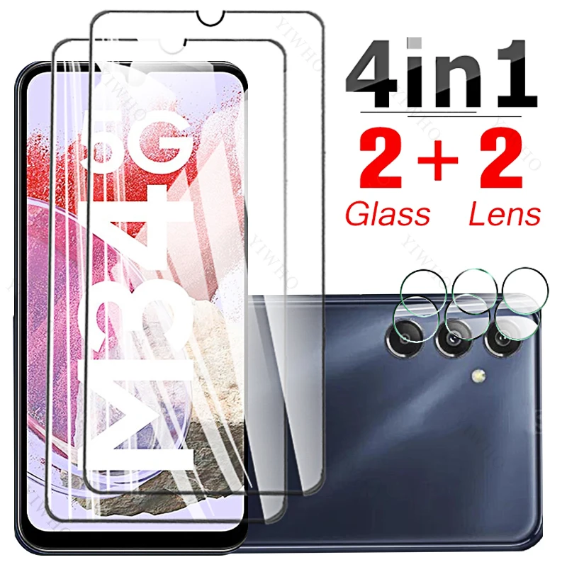 4in1 Camera Lens for Samsung Galaxy M34 5G M 34 SM-M346B Screen Protectors Tempered Glass Protection Glass Fingerprint Unlock HD